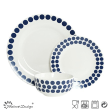Juego de cena de cerámica de 18 piezas con diseño de etiqueta de puntos azules
